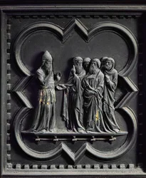 Sacharja wird stumm, zweites Panel der Südtüren des Baptisteriums von San Giovanni, 1336
